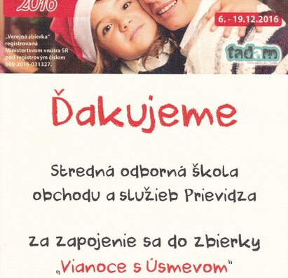 Poďakovanie za zbierky