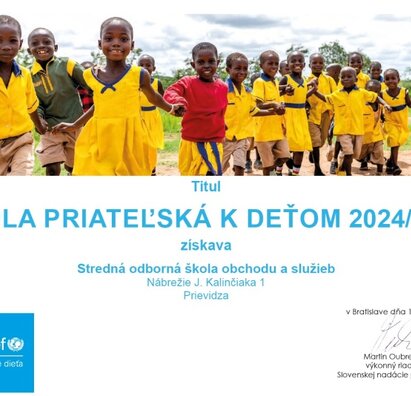 Získali sme titul Škola priateľská k deťom